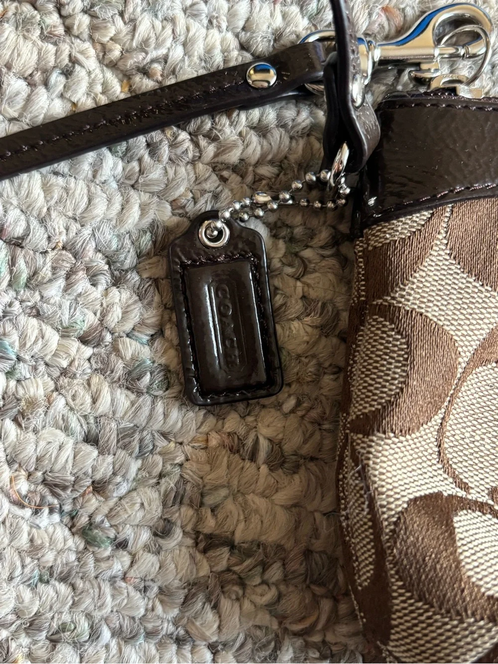 Coach Brown Signature Logo Wristlet with Dark Brown Trim